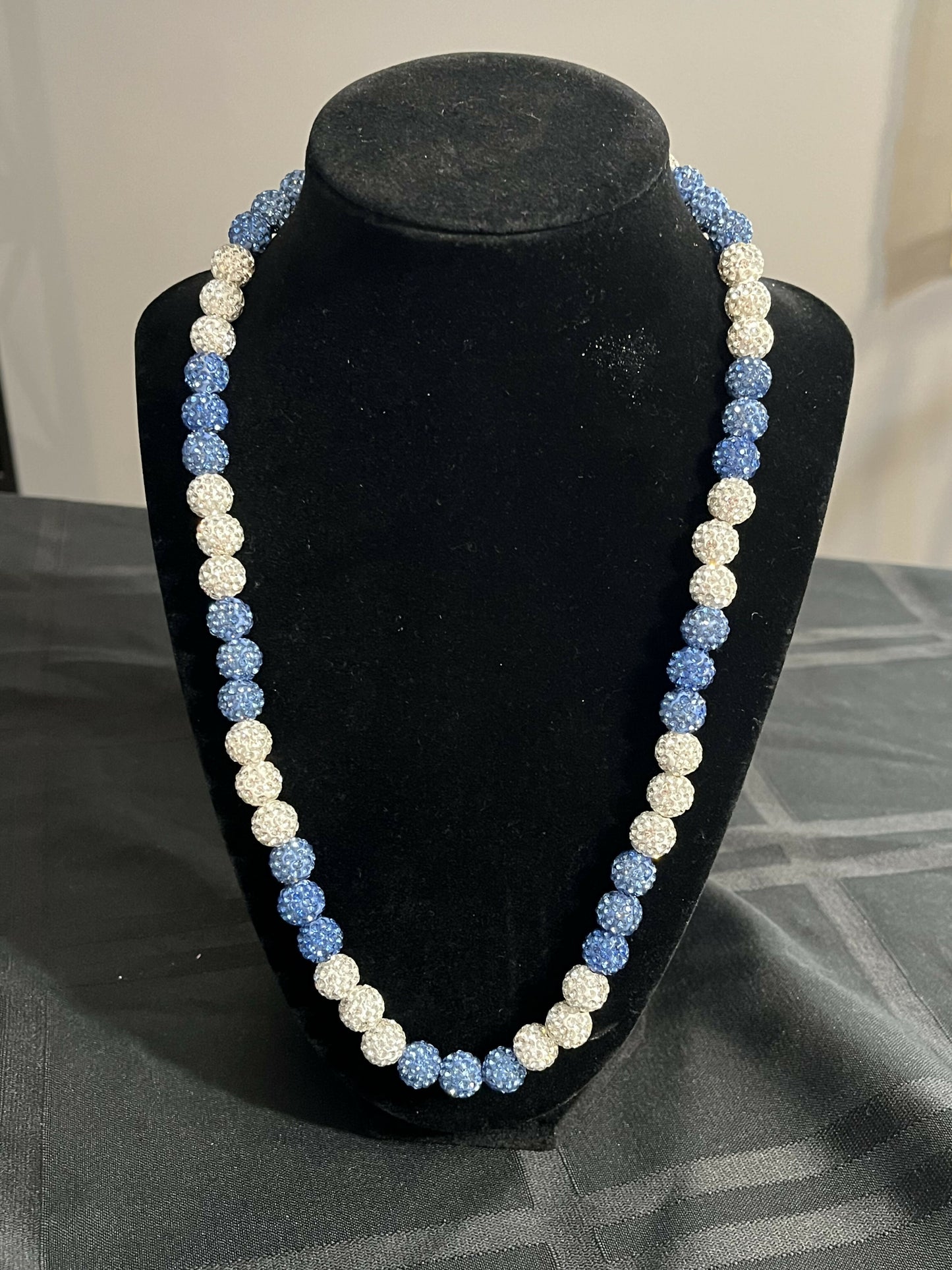 blue and white necklace